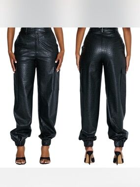 Naked Wardrobe The Crocodile Faux Leather Joggers size S